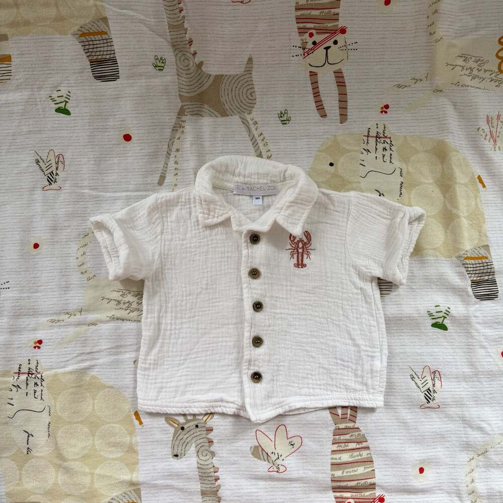 RZ by Rachel Zoe Baby Boy White Gauze Short-Sleeve Button-Down Shirt with Lobste